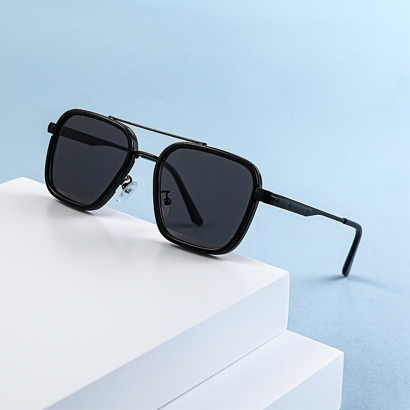 1pc Gafas De Sol Cuadradas De Estilo Punk Para Hombres, Gafas De Sol De Conducción De Doble Haz De Metal Vintage
