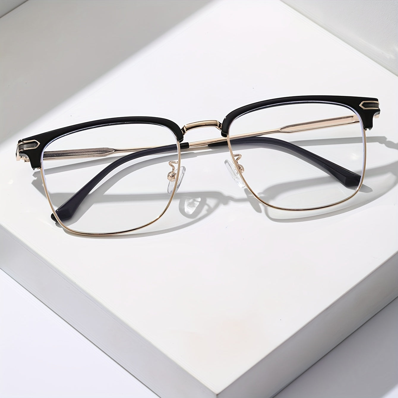 Gafas Doradas Clásicas Y Elegantes Con Montura Cuadrada, Gafas Con Montura Metálica, Para Hombres Y Mujeres, Decoraciones Escolares Diarias