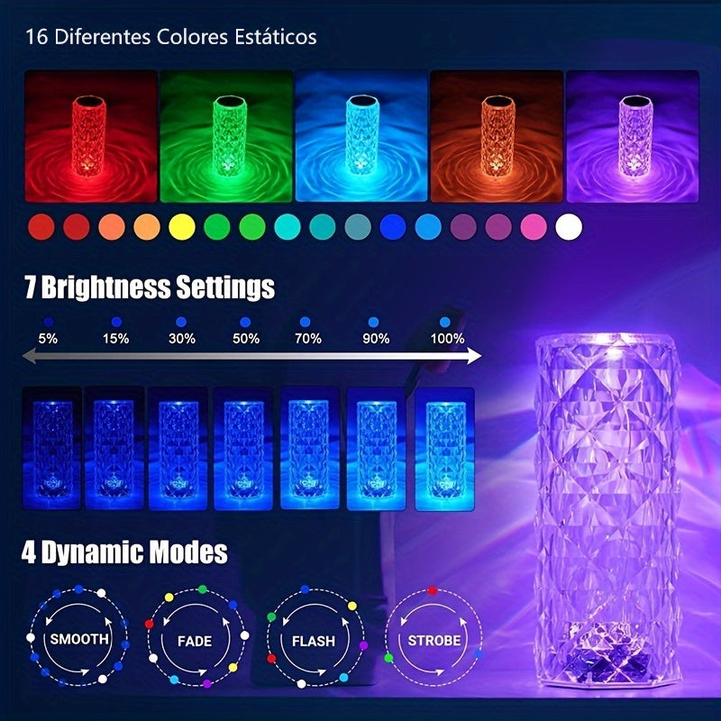 16 Colores Cambiantes RGB LED Rosa Lámpara Táctil - Perfecta Para Bar, Dormitorio, Regalo Para Amante - Control Remoto Y Táctil, Carga Y Alimentación USB