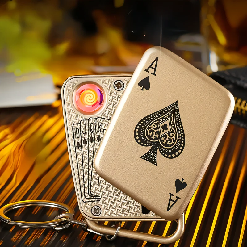 Mini llavero de encendedor de póquer a prueba de viento recargable por USB para hombres y mujeres