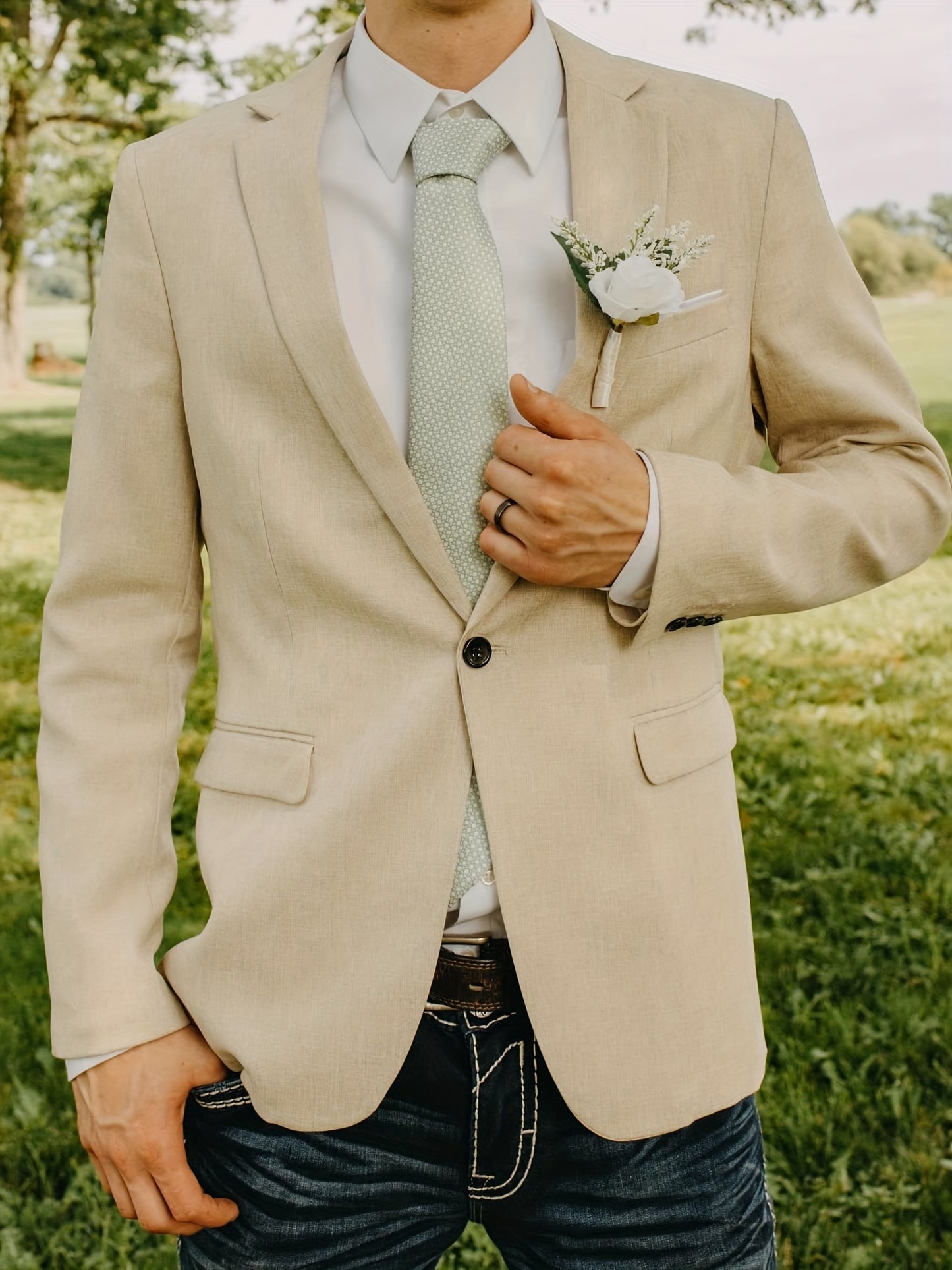 MAGE MALE Chaquetas de Traje Blazer Ajustadas para Hombre, Chaquetas Deportivas Ligeras de Un Botón, Color Caqui