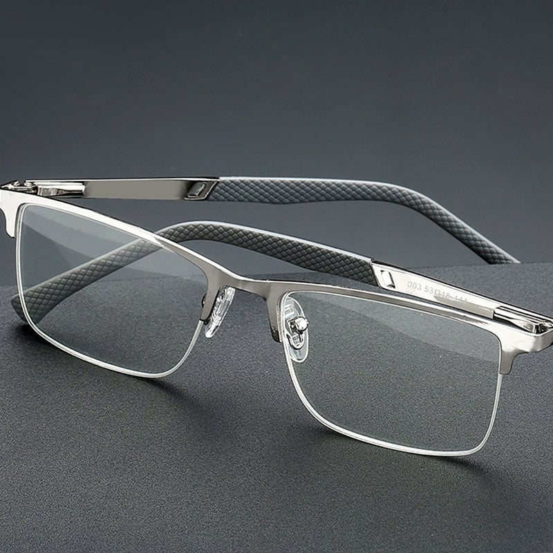 Gafas De Lectura Para Hombres De Negocios Media Montura Antifatiga Para La Vista Cansada Marco De Metal