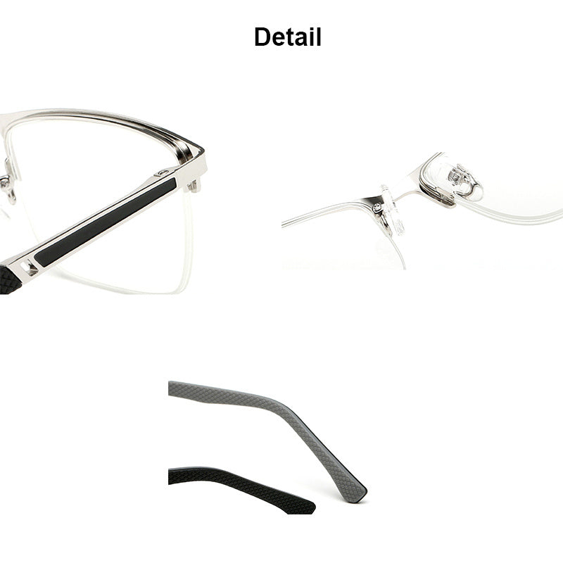 Gafas De Lectura Para Hombres De Negocios Media Montura Antifatiga Para La Vista Cansada Marco De Metal