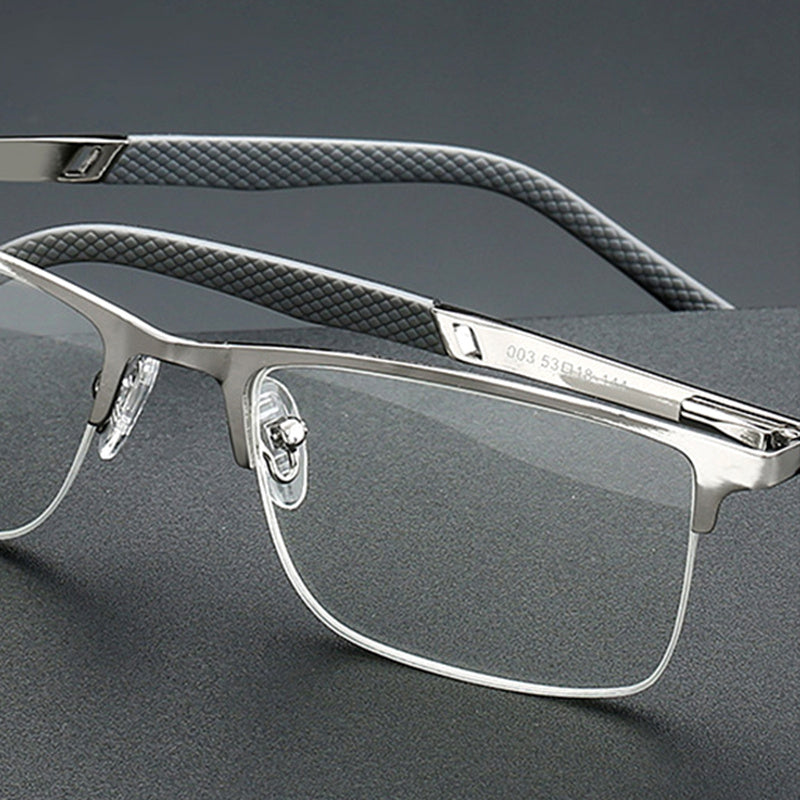 Gafas De Lectura Para Hombres De Negocios Media Montura Antifatiga Para La Vista Cansada Marco De Metal