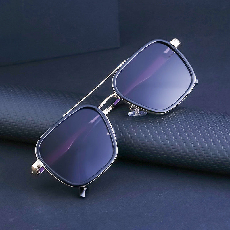 1pc Gafas De Sol Cuadradas De Estilo Punk Para Hombres, Gafas De Sol De Conducción De Doble Haz De Metal Vintage