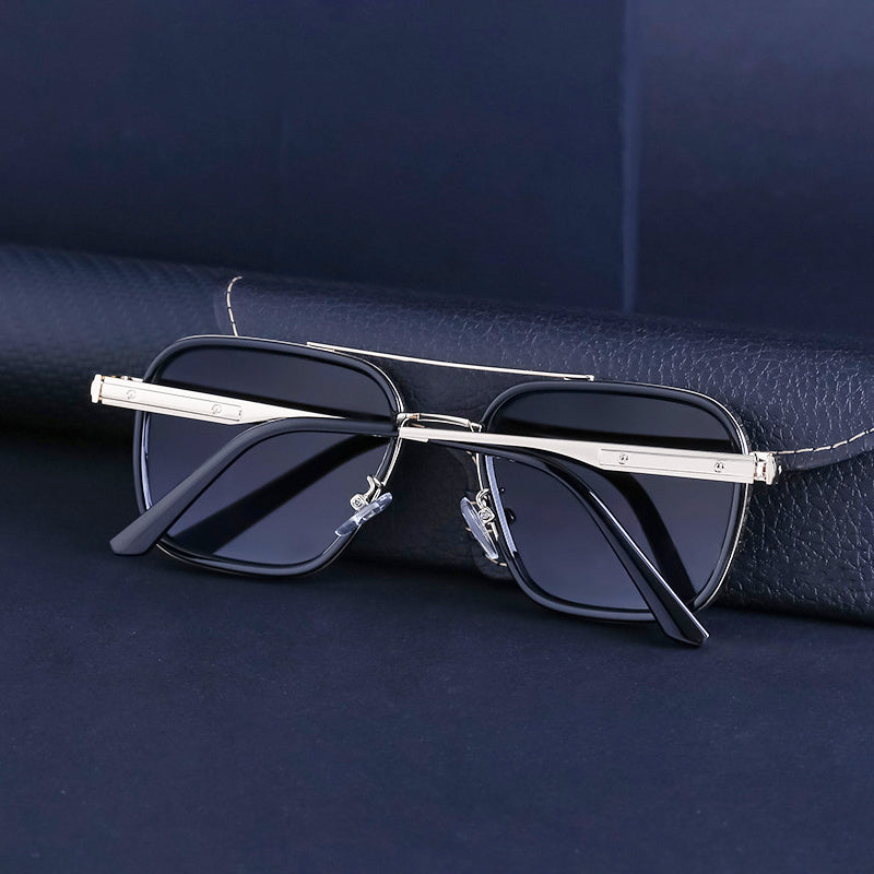1pc Gafas De Sol Cuadradas De Estilo Punk Para Hombres, Gafas De Sol De Conducción De Doble Haz De Metal Vintage