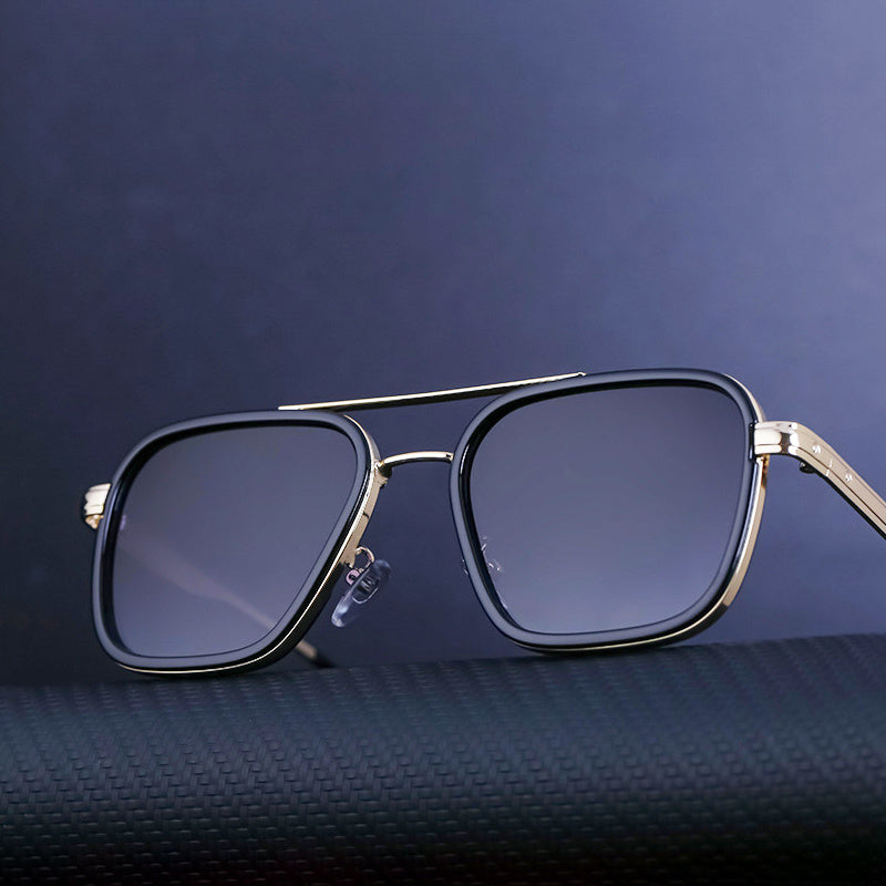 1pc Gafas De Sol Cuadradas De Estilo Punk Para Hombres, Gafas De Sol De Conducción De Doble Haz De Metal Vintage
