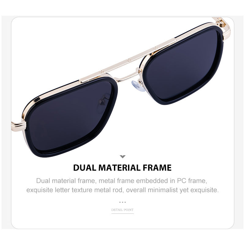 1pc Gafas De Sol Cuadradas De Estilo Punk Para Hombres, Gafas De Sol De Conducción De Doble Haz De Metal Vintage