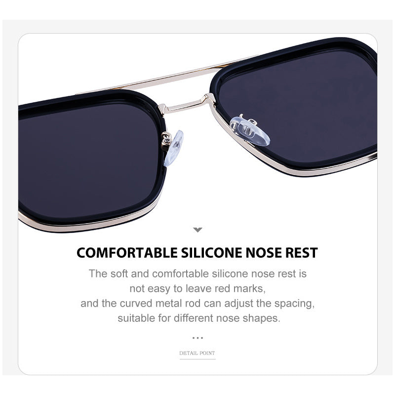 1pc Gafas De Sol Cuadradas De Estilo Punk Para Hombres, Gafas De Sol De Conducción De Doble Haz De Metal Vintage