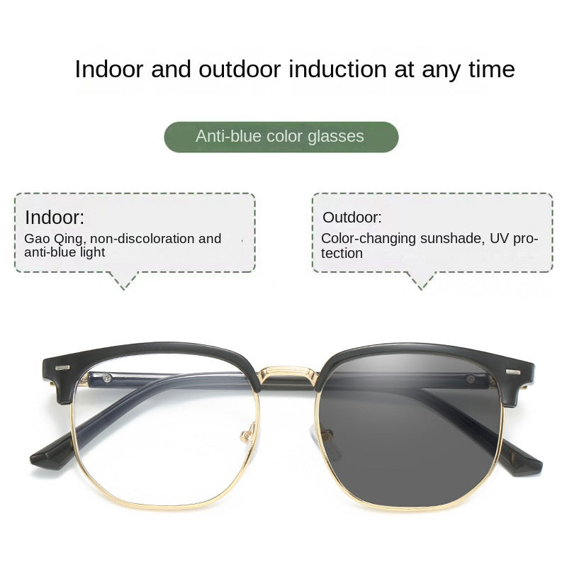 Monturas De Gafas Retro Para Hombre Y Mujer, Lentes Planas Que Cambian De Color Con Luz Anti-azul, A La Moda, 1 Ud.