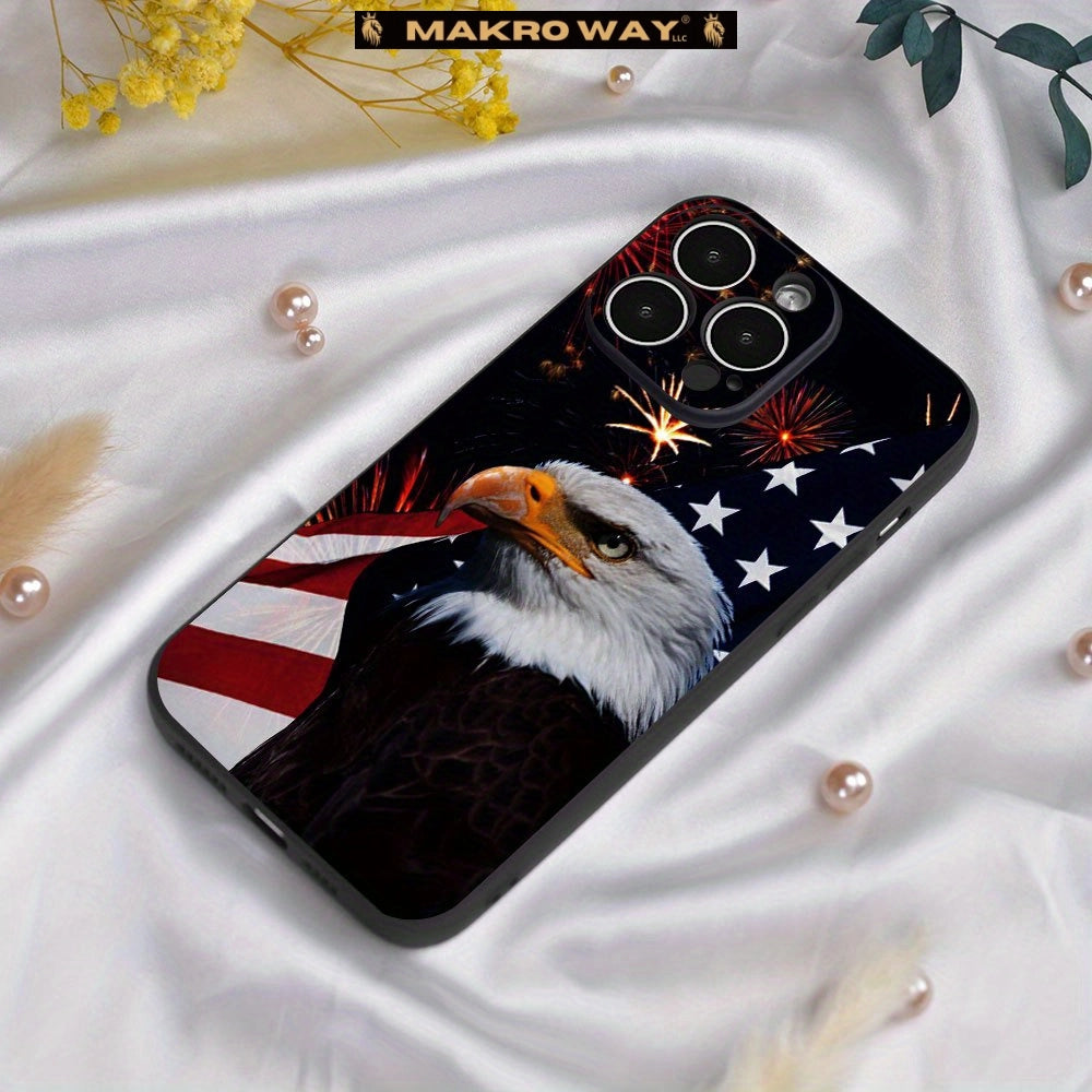 Eagle Pattern Silicone Phone Case for iPhone - Shockproof TPU Cover for Men and Women - Clear/Black - Fits iPhone 15 to SE