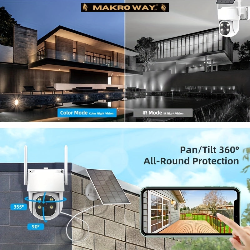 Wireless Solar Security Camera System - 360° Panoramic View, 4 Cameras, Cloud Storage" "360° Wireless Solar Security Cameras - Panoramic View, Person Detection, Cloud Storage