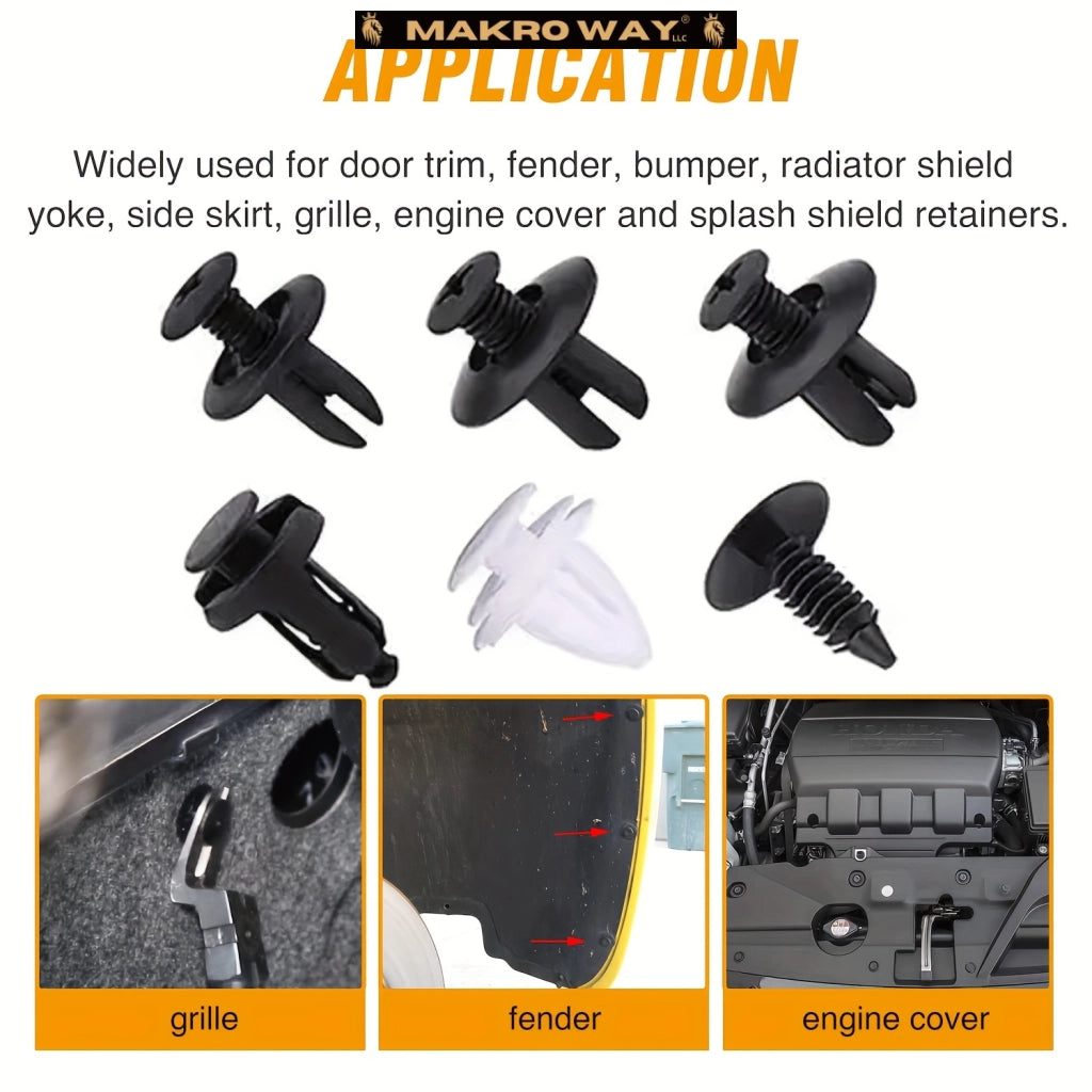 Universal Car Retention Clip Set - 105pc Kit with Bumper Fasteners and Fender Parts - Fits Most Models