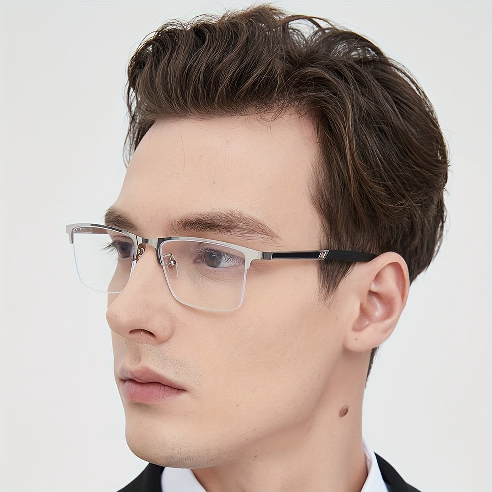 Gafas De Lectura Para Hombres De Negocios Media Montura Antifatiga Para La Vista Cansada Marco De Metal