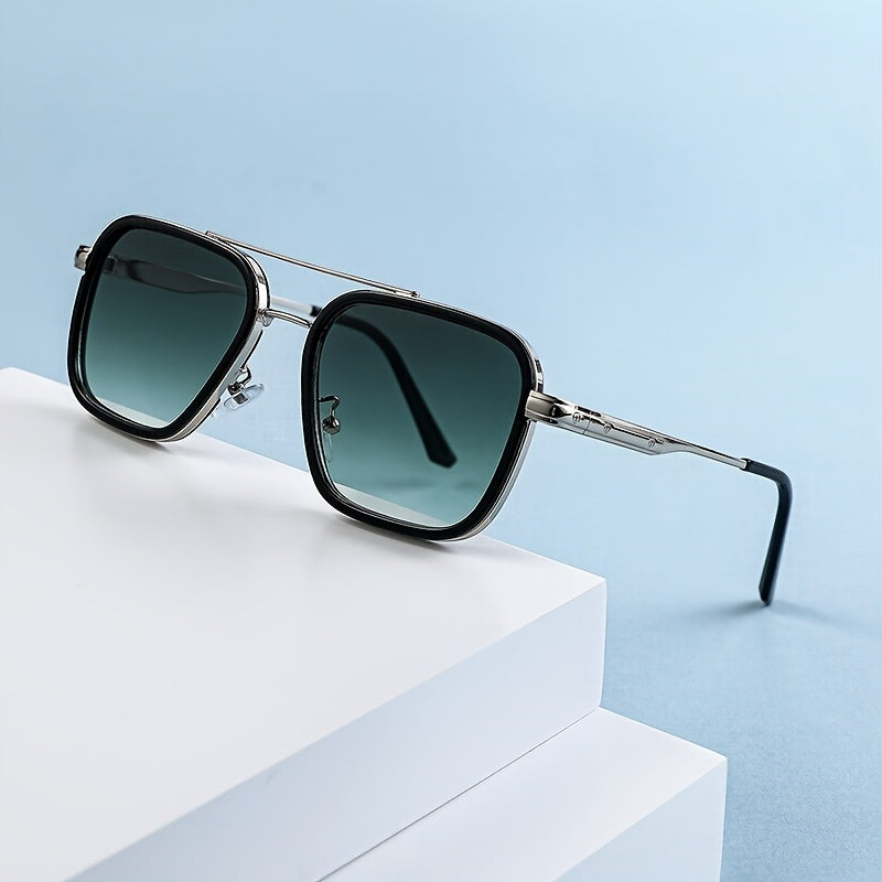 1pc Gafas De Sol Cuadradas De Estilo Punk Para Hombres, Gafas De Sol De Conducción De Doble Haz De Metal Vintage