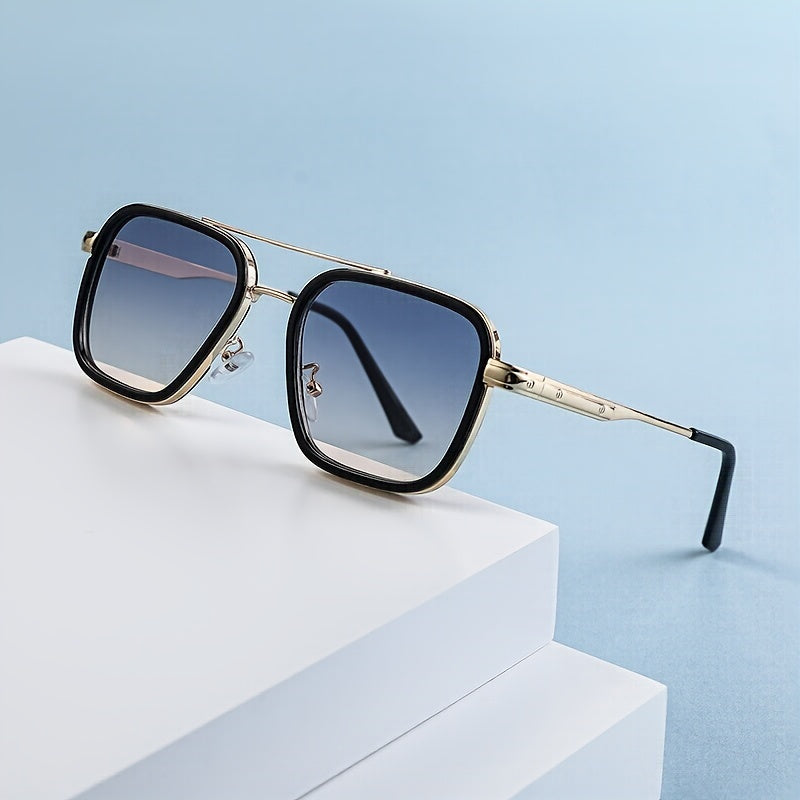 1pc Gafas De Sol Cuadradas De Estilo Punk Para Hombres, Gafas De Sol De Conducción De Doble Haz De Metal Vintage