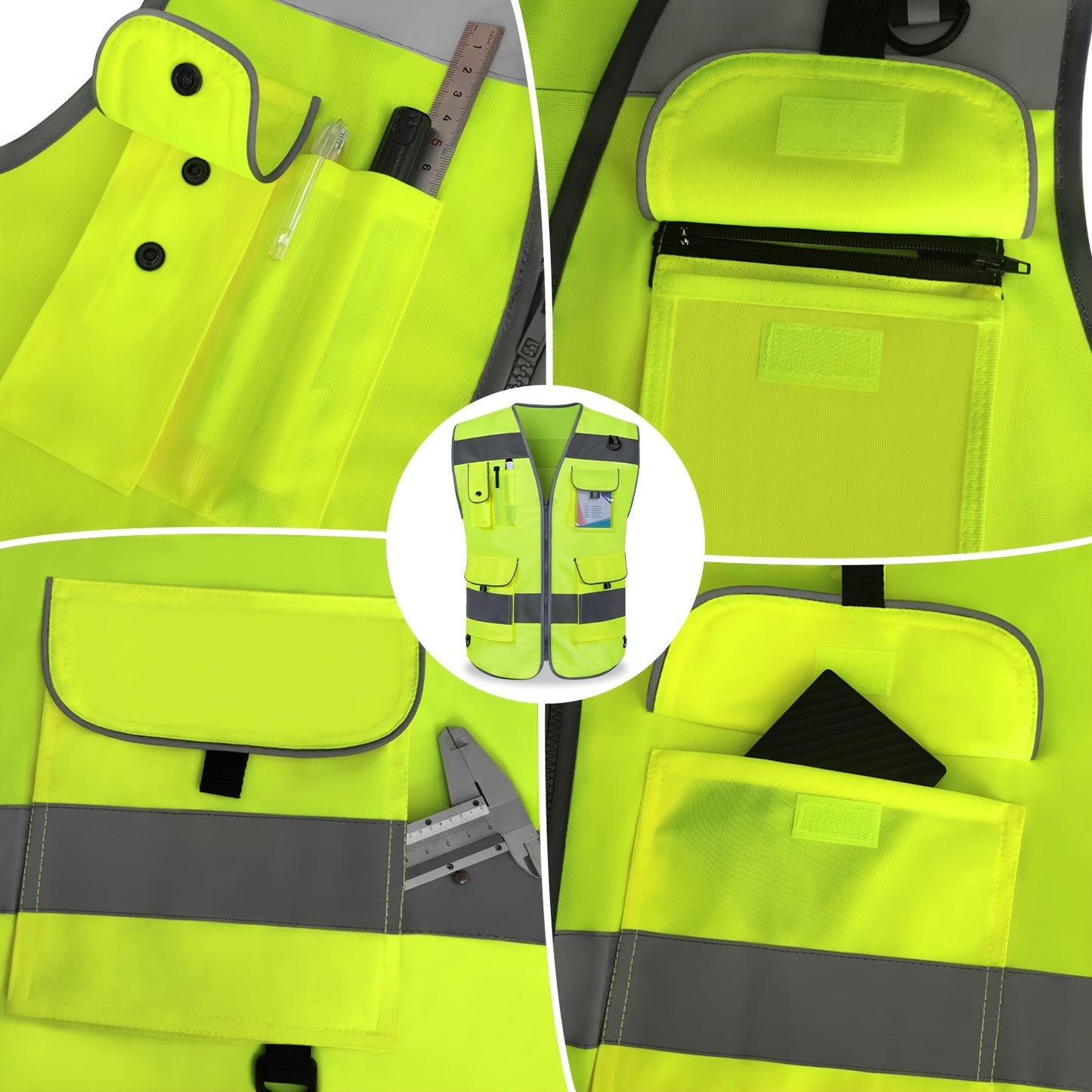 Premium Reflective Safety Vest - 9 Pockets, ANSI/ISEA Compliant, Unisex - Perfect for Construction, Surveying, and Warehouse Work
