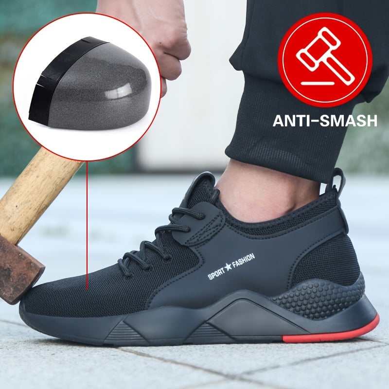 1par de Zapatos de trabajo con punta de acero, transpiurables, de seguridad, ligeros con suela antideslizante para hombres y mujeres
