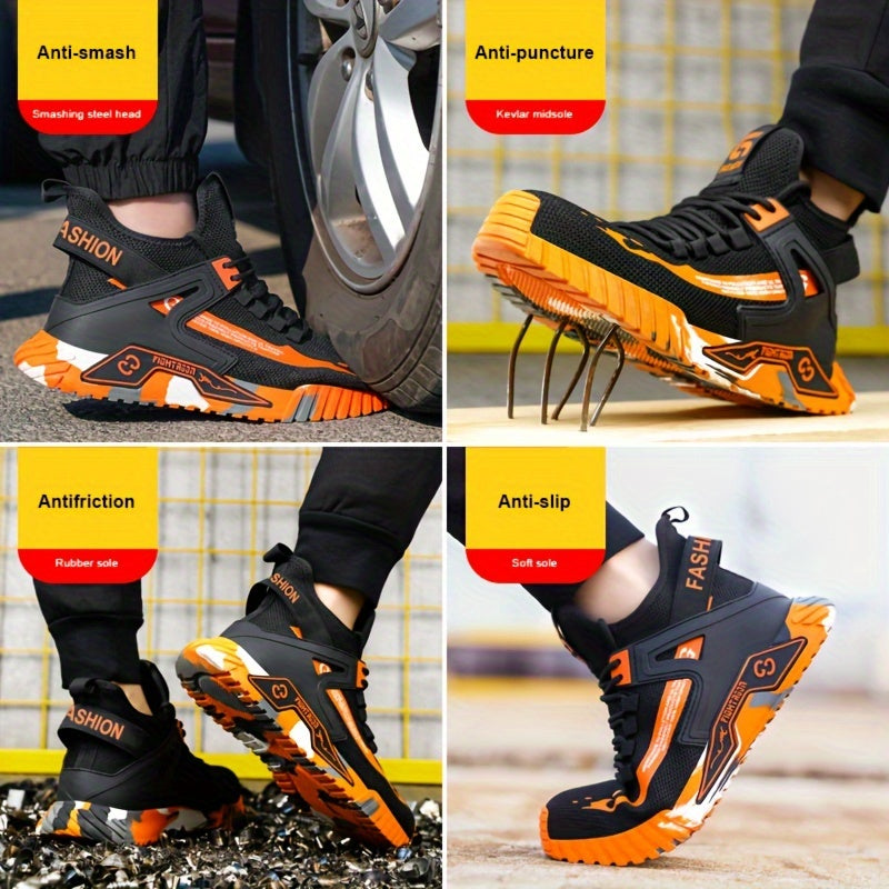 Breathable Steel Toe Work Shoes for Men - Slip Resistant, High Quality, Industrial Construction Sneakers - Plus Size