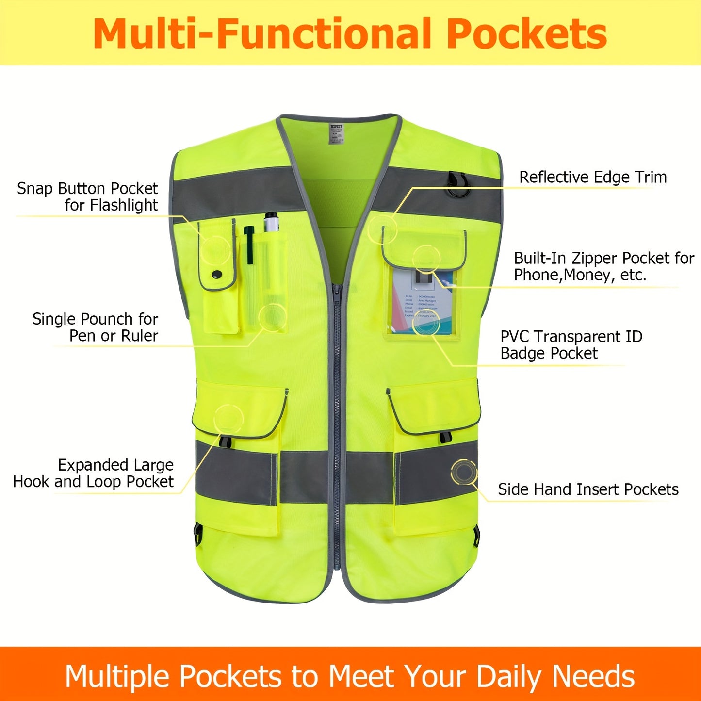 Premium Reflective Safety Vest - 9 Pockets, ANSI/ISEA Compliant, Unisex - Perfect for Construction, Surveying, and Warehouse Work