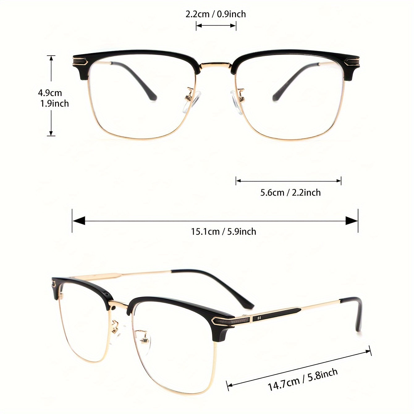 Gafas Doradas Clásicas Y Elegantes Con Montura Cuadrada, Gafas Con Montura Metálica, Para Hombres Y Mujeres, Decoraciones Escolares Diarias