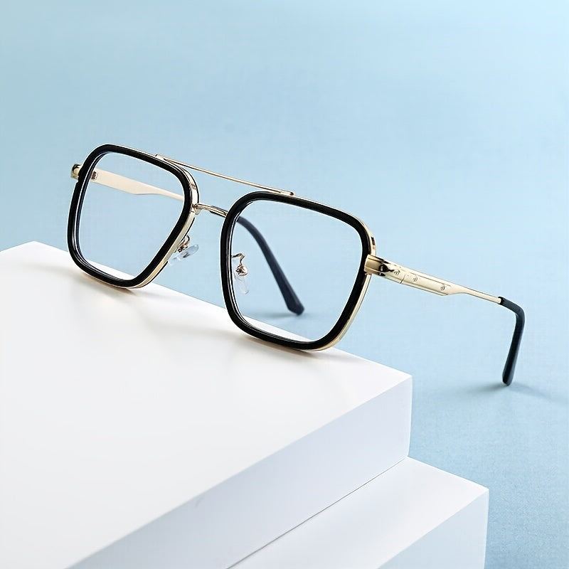 1pc Gafas De Sol Cuadradas De Estilo Punk Para Hombres, Gafas De Sol De Conducción De Doble Haz De Metal Vintage