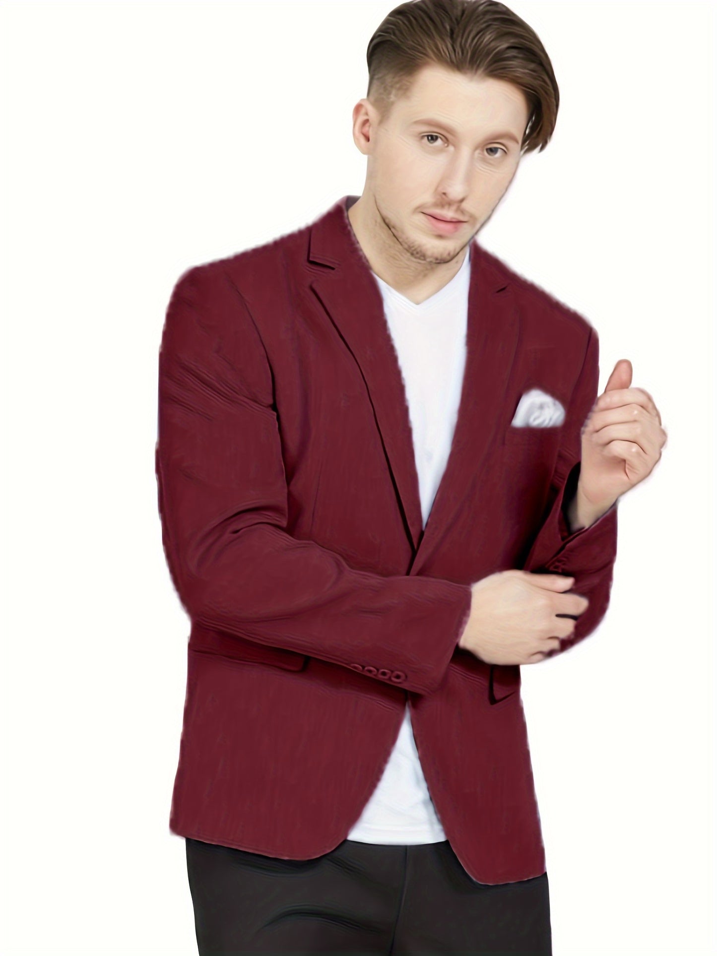 Chaqueta entallada para hombre en color borgoña con un botón, ligera y elegante