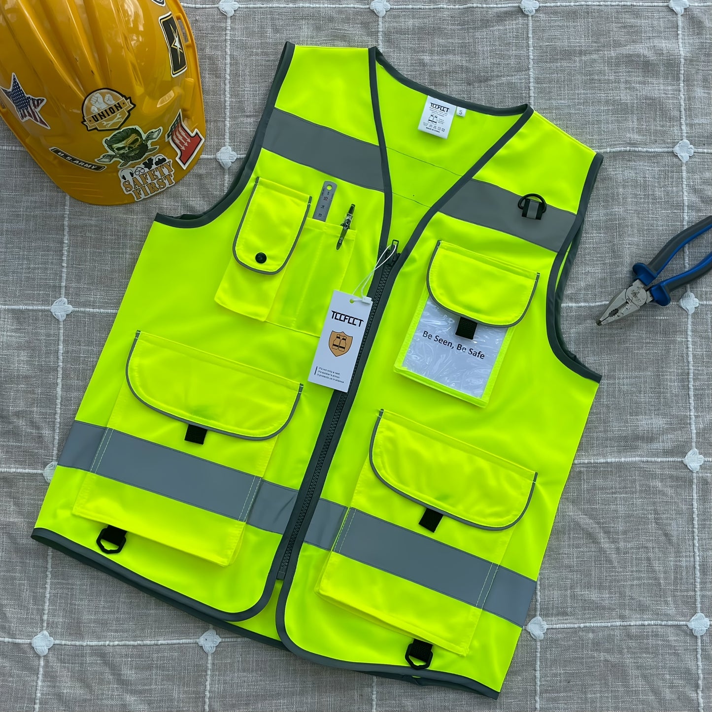 Premium Reflective Safety Vest - 9 Pockets, ANSI/ISEA Compliant, Unisex - Perfect for Construction, Surveying, and Warehouse Work