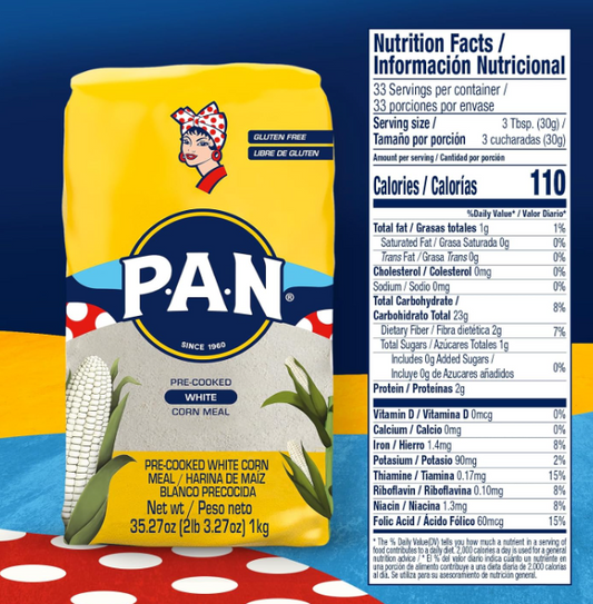 P.A.N. Harina de maíz blanco – Harina precocinada sin gluten y Kosher para Arepas (2.2 libras / paquete de 1)