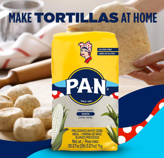 P.A.N. Harina de maíz blanco – Harina precocinada sin gluten y Kosher para Arepas (2.2 libras / paquete de 1)