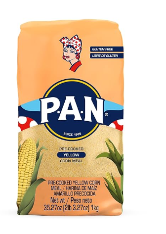 P.A.N. Harina de Maíz Amarillo - Harina Precocida sin Gluten y Kosher para Arepas, 1 kg (35 oz / 2 lb 3.3 oz)