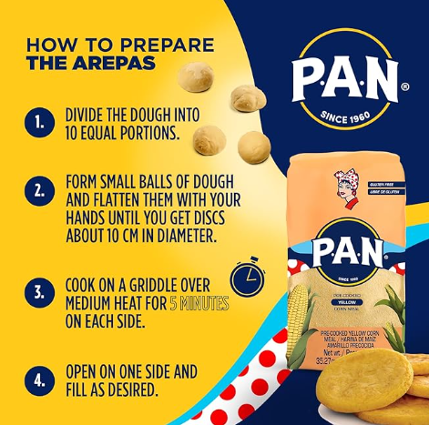 P.A.N. Harina de Maíz Amarillo - Harina Precocida sin Gluten y Kosher para Arepas, 1 kg (35 oz / 2 lb 3.3 oz)