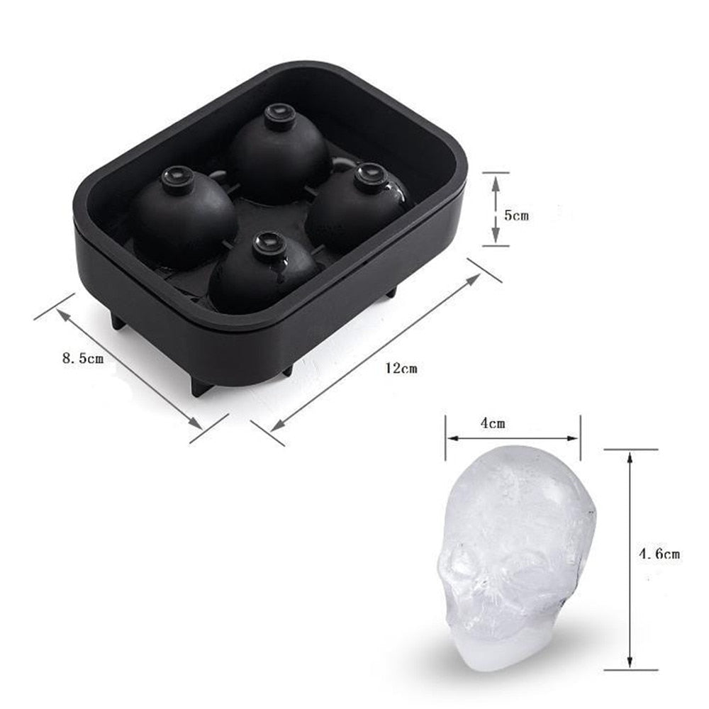 3D Skull Ice Cube Tray Silicone Mold 4-Cavity BPA Free Ice Making DIY Mold Kitchen Bar Ice Maker Skeleton Ice Mold