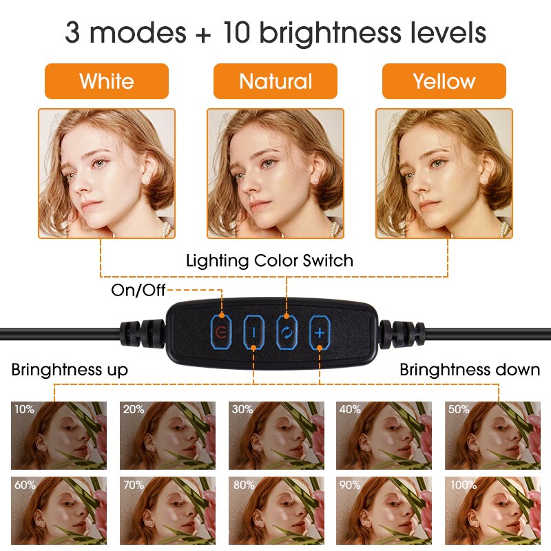 Ring Lamp For Phone 10'' 3modes,10 Brightness USB LED Lights With Tripod Selfie Photo Video Beauty Lampe For Stream Aro De Luz