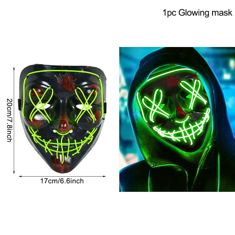 LED Halloween Mask Luminous Glow In The Dark Mascaras Halloween Party Costume Cosplay Masques Horror Props Neon light Masquerade
