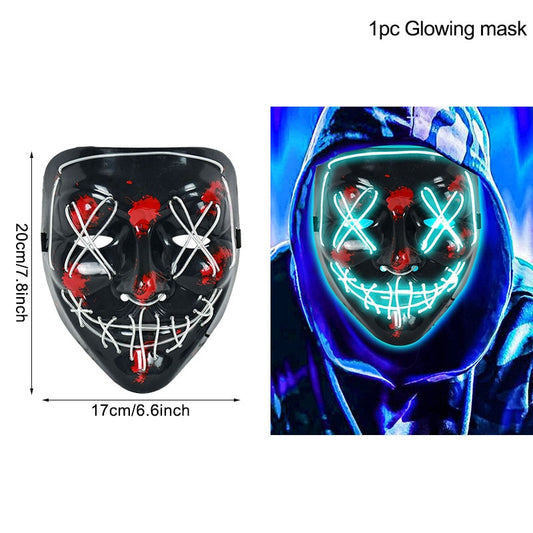 LED Halloween Mask Luminous Glow In The Dark Mascaras Halloween Party Costume Cosplay Masques Horror Props Neon light Masquerade