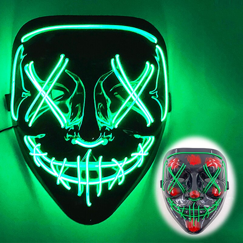 LED Halloween Mask Luminous Neon Mask Glow In The Dark Mascaras Halloween Party Costume Cosplay Masques Props Horror Mask