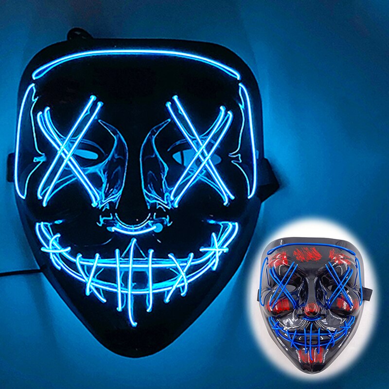 LED Halloween Mask Luminous Neon Mask Glow In The Dark Mascaras Halloween Party Costume Cosplay Masques Props Horror Mask