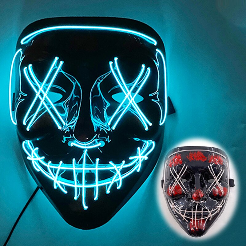 LED Halloween Mask Luminous Neon Mask Glow In The Dark Mascaras Halloween Party Costume Cosplay Masques Props Horror Mask