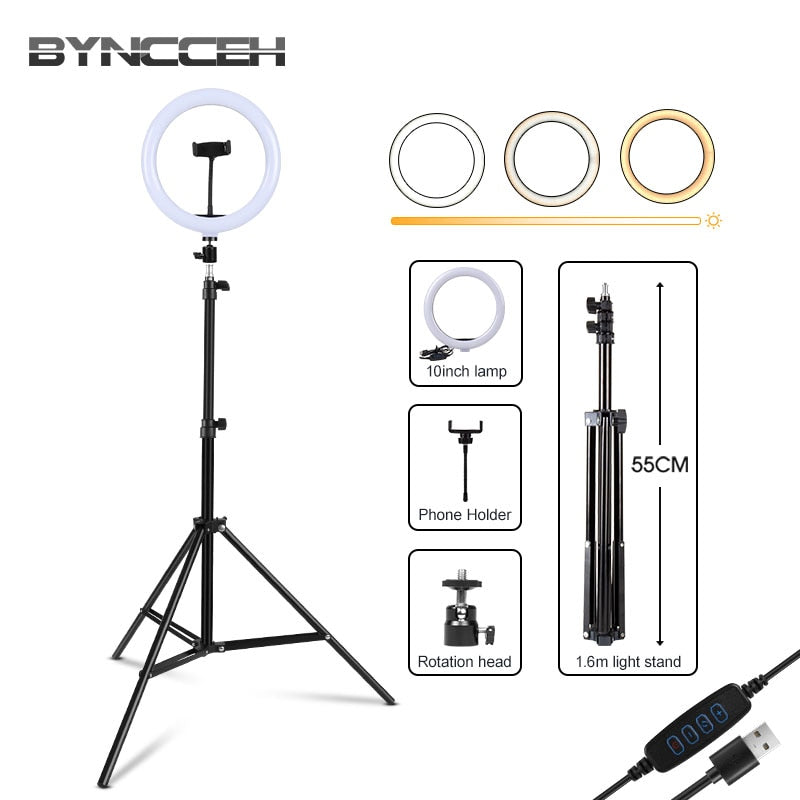 Ring Lamp For Phone 10'' 3modes,10 Brightness USB LED Lights With Tripod Selfie Photo Video Beauty Lampe For Stream Aro De Luz