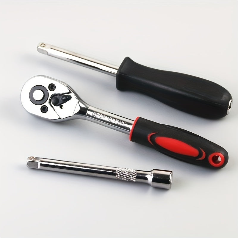 46pcs Juego De Herramientas De Reparación De Automóviles, Llave De Torque De Trinquete, Llave De Trinquete, Destornillador, Juego De Herramientas De Combinación De Enchufes, Kit De Herramientas Mecánicas Para Reparación De Automóviles Y Bicicletas