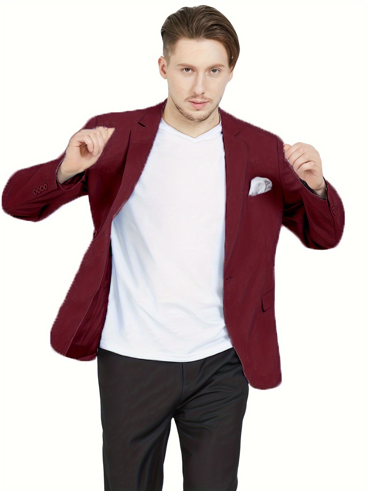 Chaqueta entallada para hombre en color borgoña con un botón, ligera y elegante