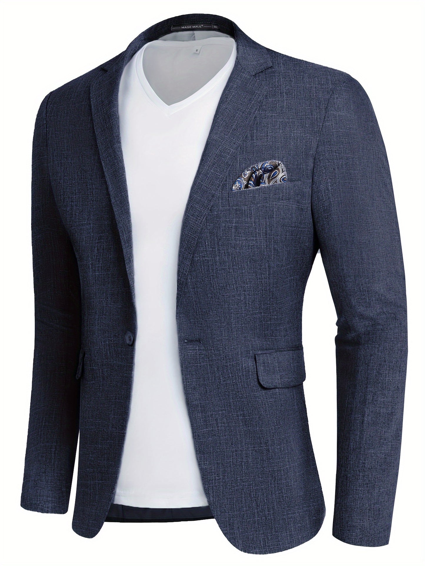 MAGE MALE Chaquetas Blazer de Traje Casual de Negocios para Hombre, Ajustadas, Ligeras, de Un Botón, Color Azul Marino