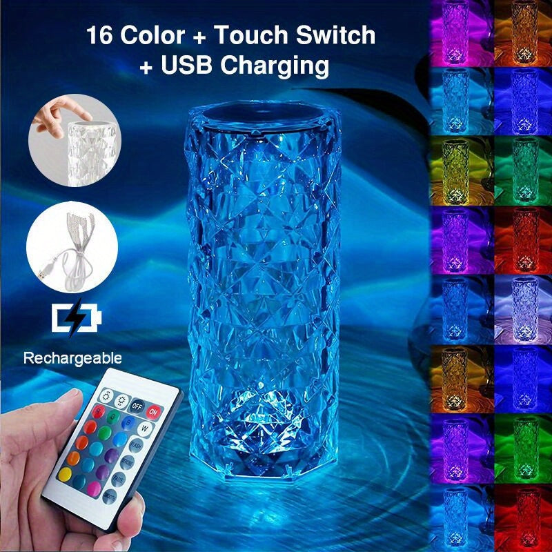 16 Colores Cambiantes RGB LED Rosa Lámpara Táctil - Perfecta Para Bar, Dormitorio, Regalo Para Amante - Control Remoto Y Táctil, Carga Y Alimentación USB