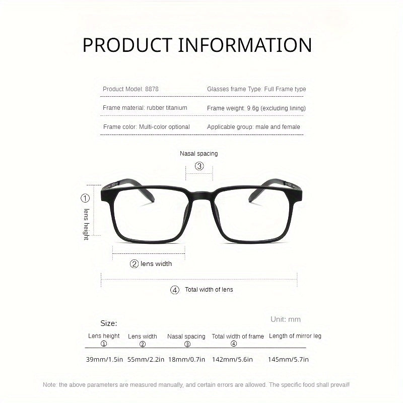 1pc Gafas De Marco Completo De Titanio De Goma Para Hombres, Marco De Gafas Cuadrado Ultraligero TR90