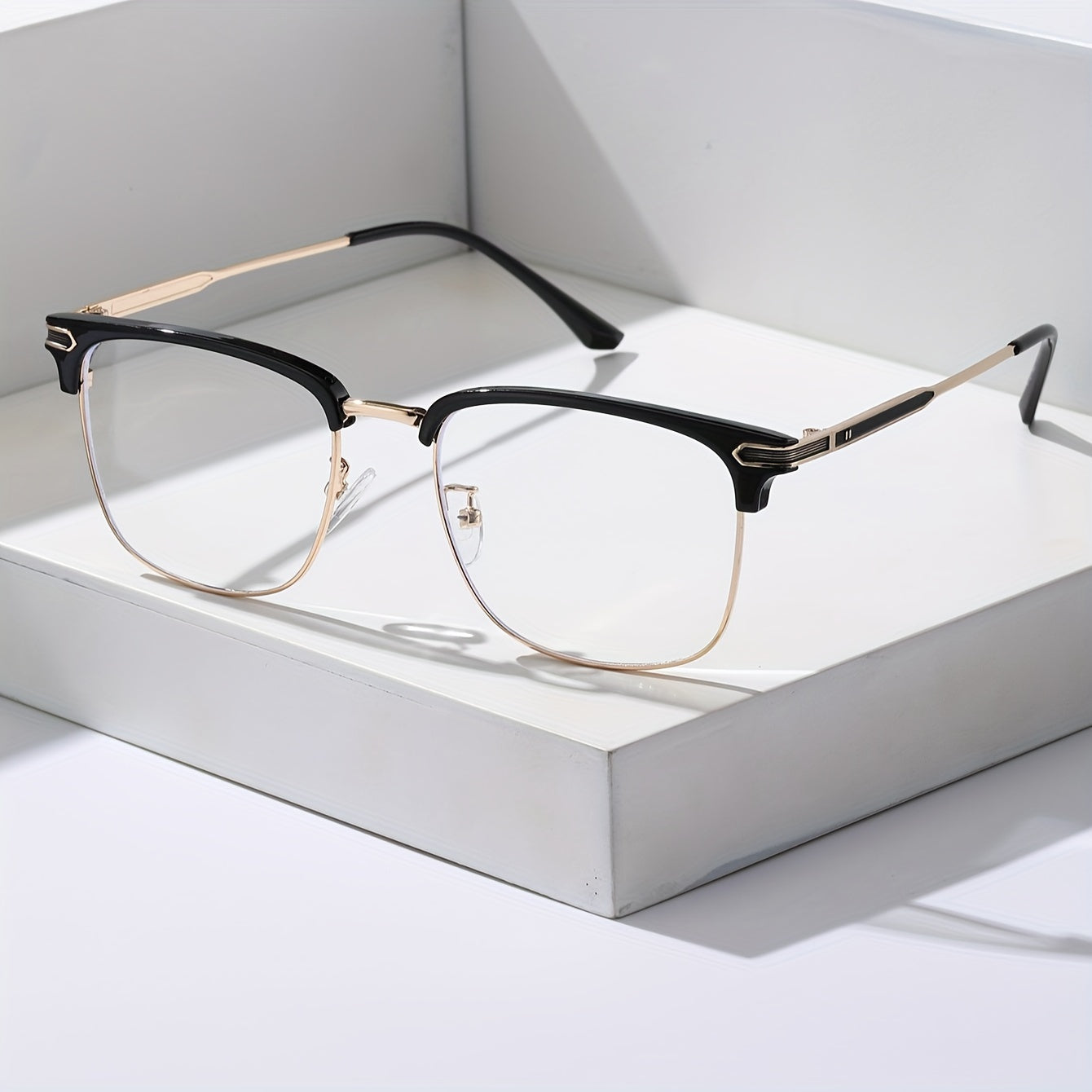 Gafas Doradas Clásicas Y Elegantes Con Montura Cuadrada, Gafas Con Montura Metálica, Para Hombres Y Mujeres, Decoraciones Escolares Diarias