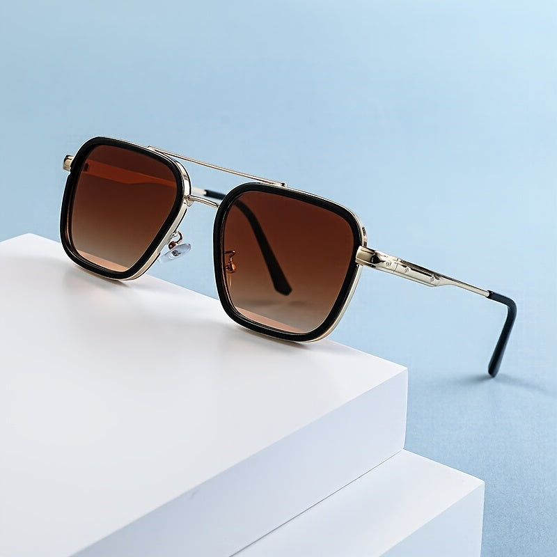 1pc Gafas De Sol Cuadradas De Estilo Punk Para Hombres, Gafas De Sol De Conducción De Doble Haz De Metal Vintage