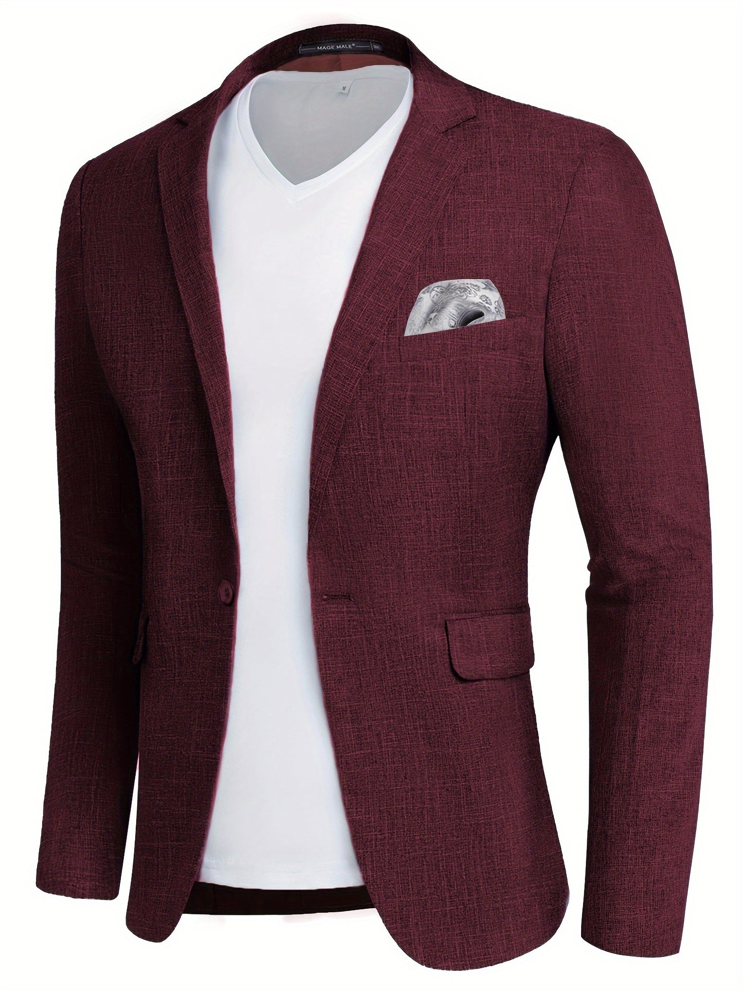 Chaqueta entallada para hombre en color borgoña con un botón, ligera y elegante