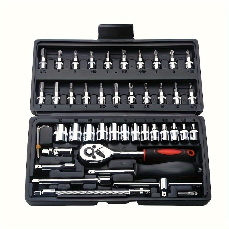 46pcs Juego De Herramientas De Reparación De Automóviles, Llave De Torque De Trinquete, Llave De Trinquete, Destornillador, Juego De Herramientas De Combinación De Enchufes, Kit De Herramientas Mecánicas Para Reparación De Automóviles Y Bicicletas