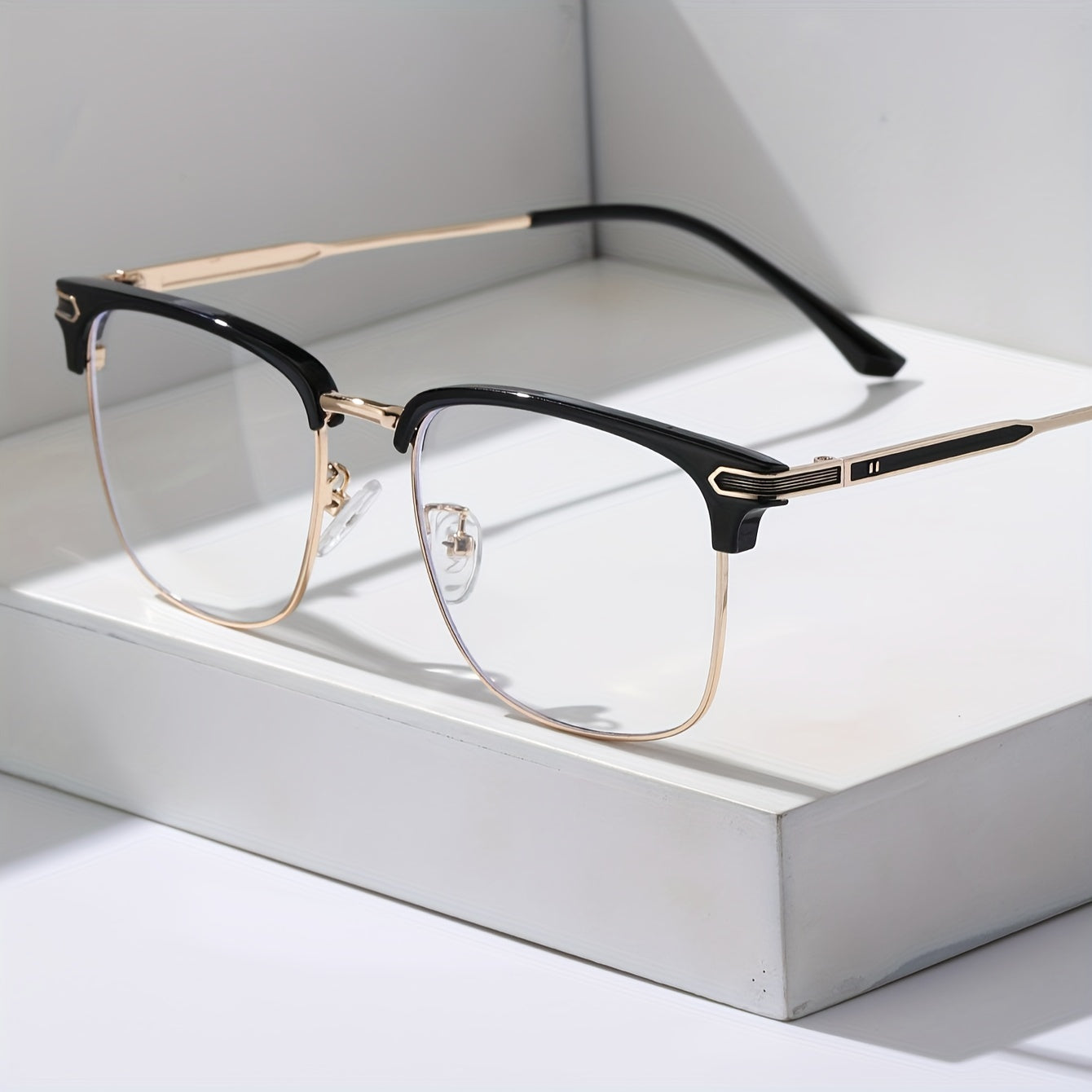 Gafas Doradas Clásicas Y Elegantes Con Montura Cuadrada, Gafas Con Montura Metálica, Para Hombres Y Mujeres, Decoraciones Escolares Diarias